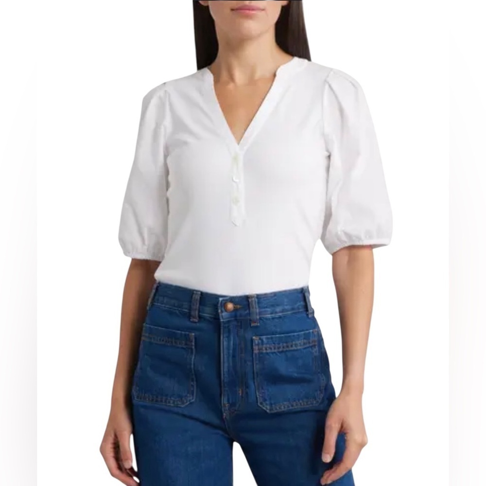 MADEWELL V-Neck Puff Sleeved Mixy Top Blouse NWT XXS Classic White